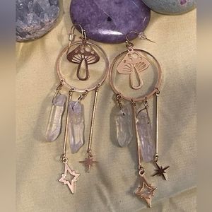 Mushroom Quartz Dangle Earrings 🍄